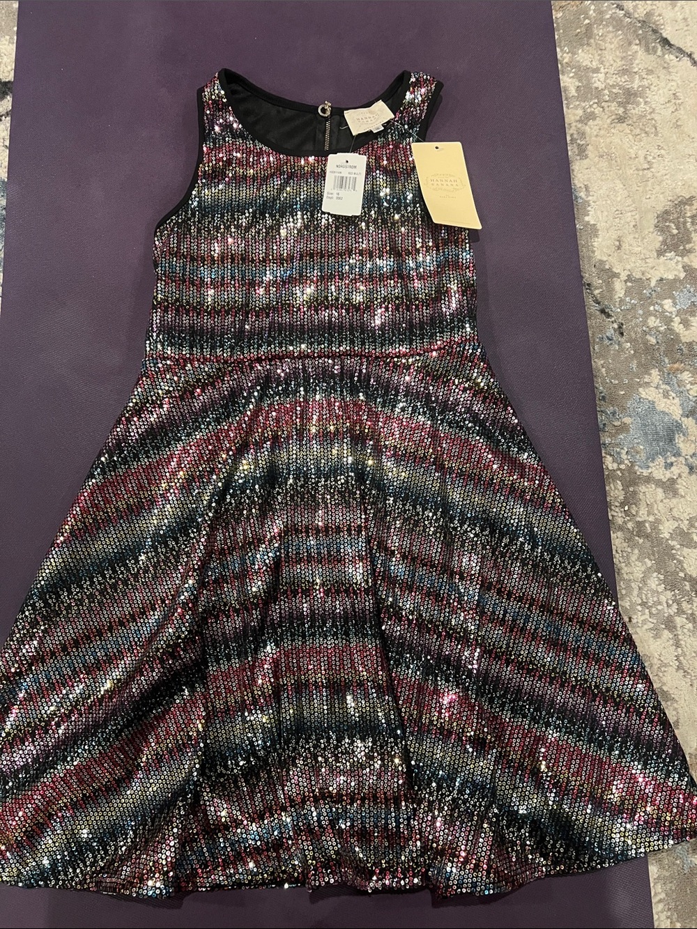 Hannah Banana Multicolor Sequin Striped Party Dress